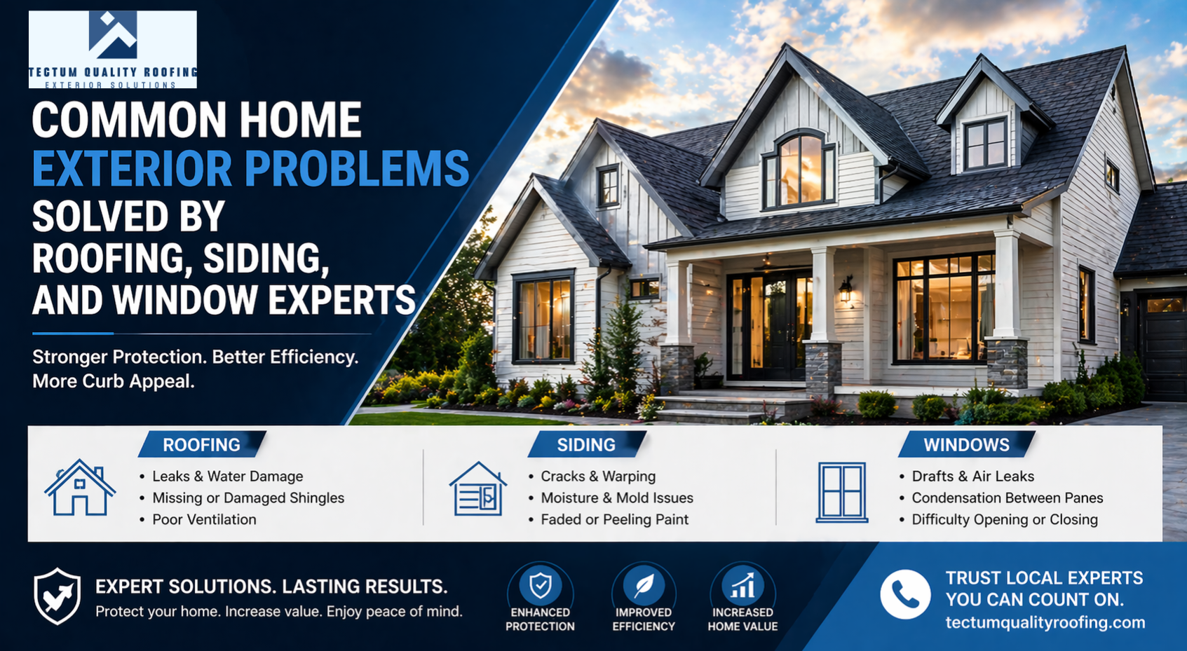 Common Home Exterior Problems Solved by Roofing, Siding, and Window Experts
