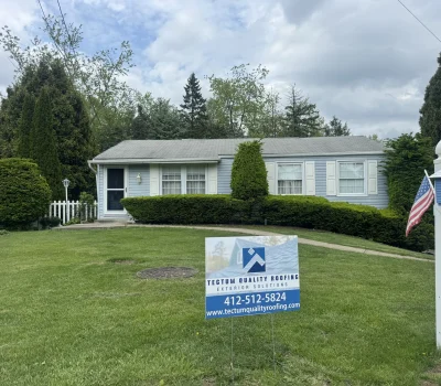 Finished residential project showcasing improved exterior, clean roofing, and enhanced curb appeal. Completed residential exterior project with roof replacement in Pittsburgh PA