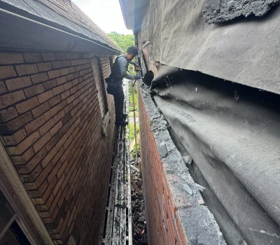 Brick and mortar repairs completed to strengthen the structure and prevent moisture intrusion. Brick and mortar repair work on residential wall restoring structural integrity in Pittsburgh PA
